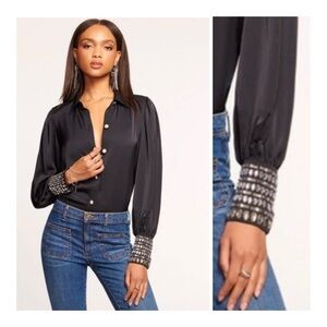 Ramy Brook Monroe Black Embellished Button Down Shirt RARE